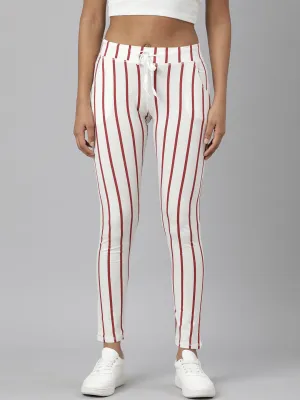 Women Maroon Striped Trackapant