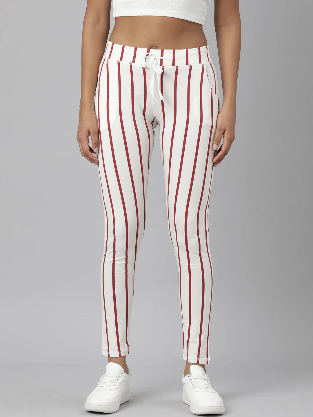 Women Maroon Striped Trackapant