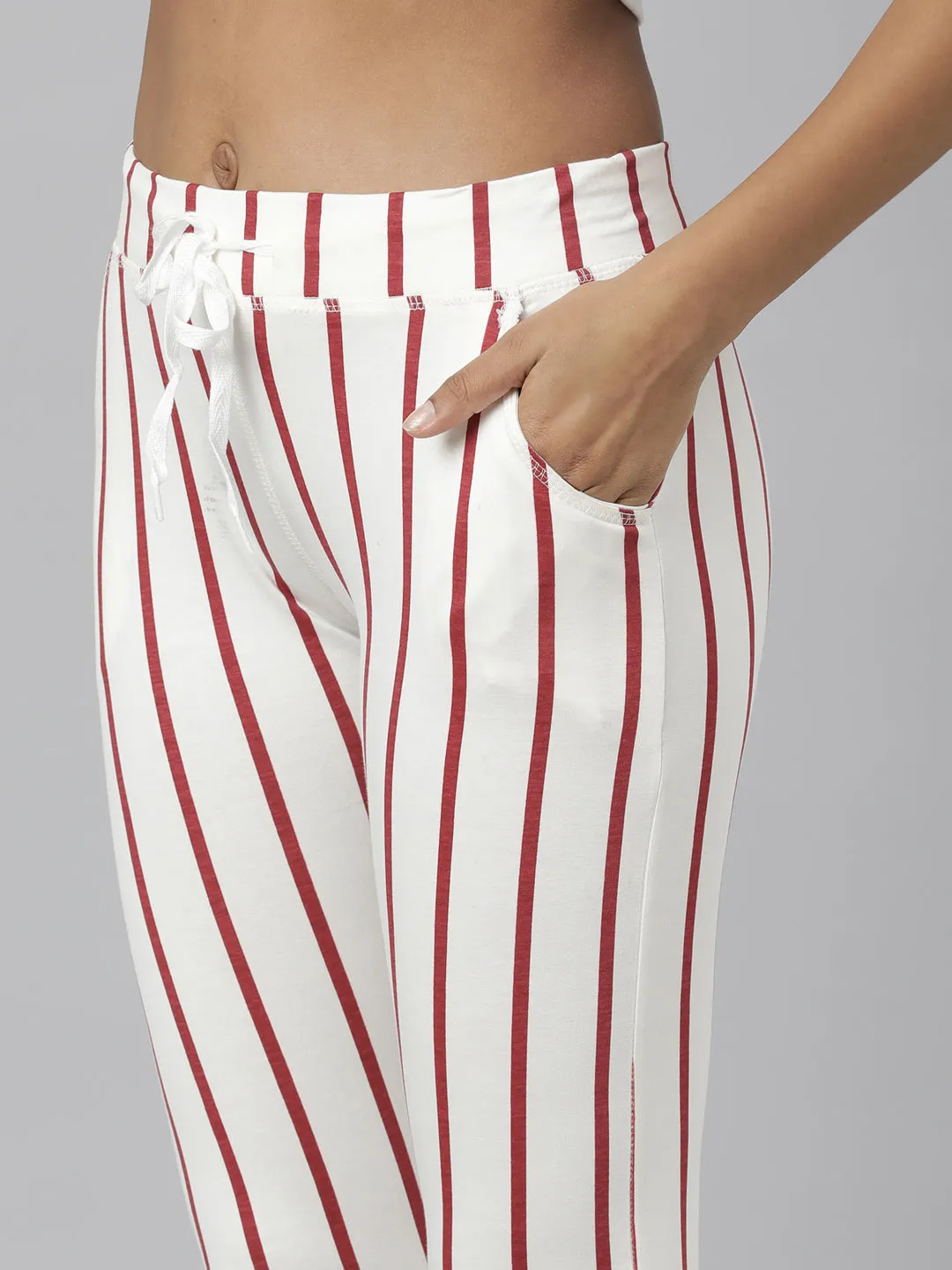 Women Maroon Striped Trackapant