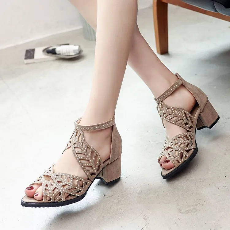 Women's new bohemian style hollow high-heeled shoes