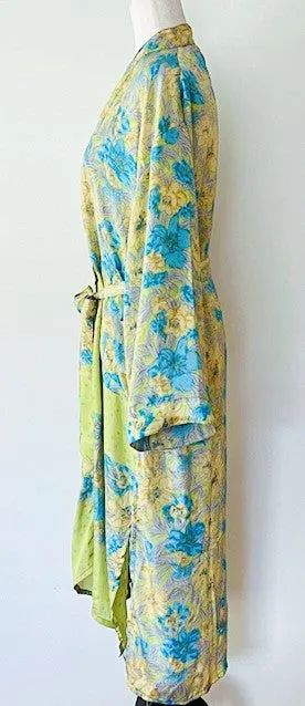 Wrap Silk Duster Kimono Is Soft and Feminine (Aqua)