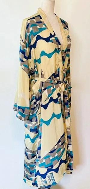 Wrap Silk Duster Kimono Is Soft and Feminine (Beige and Turquoise)