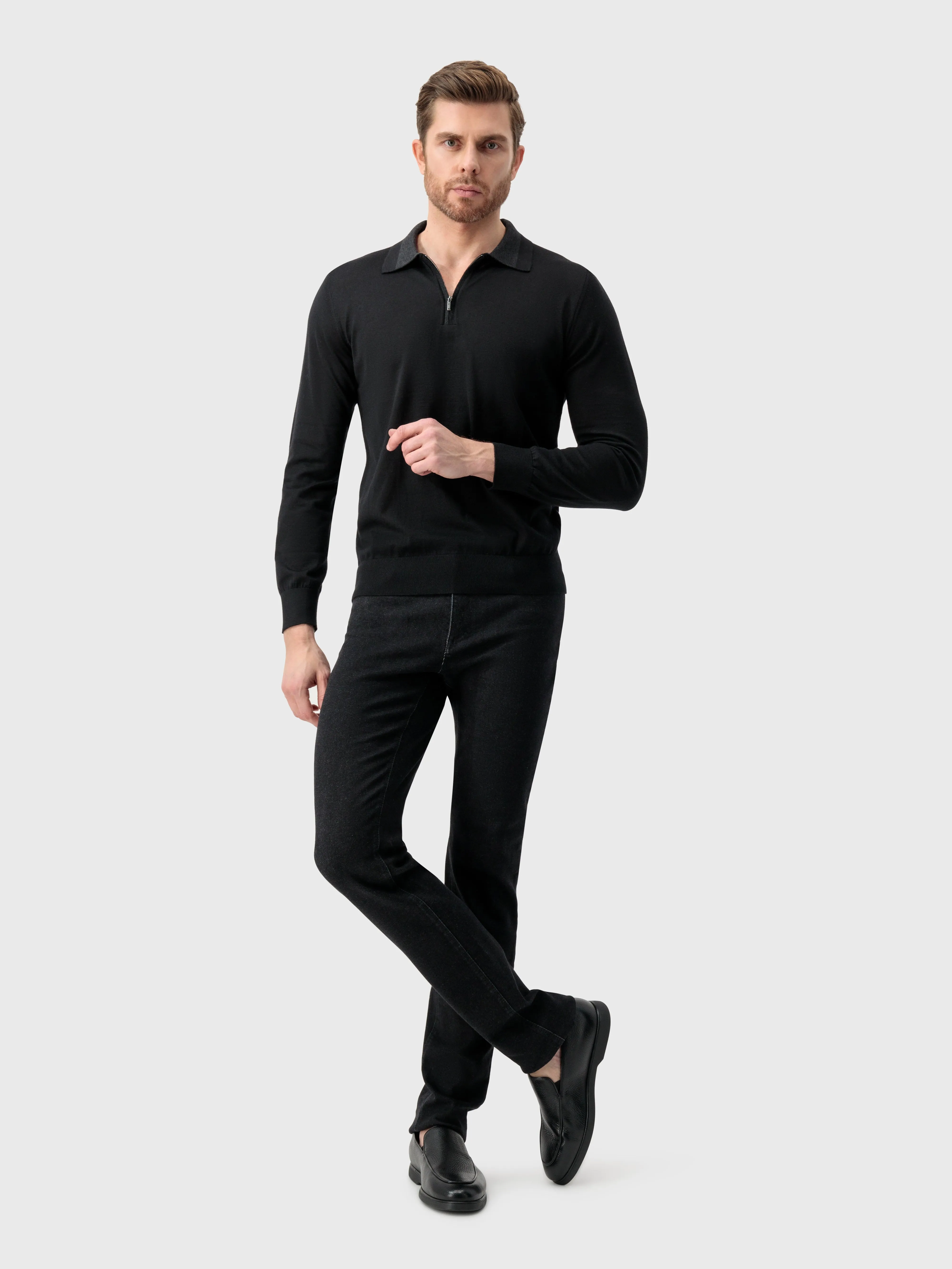 Zipped Polo Shirt Black