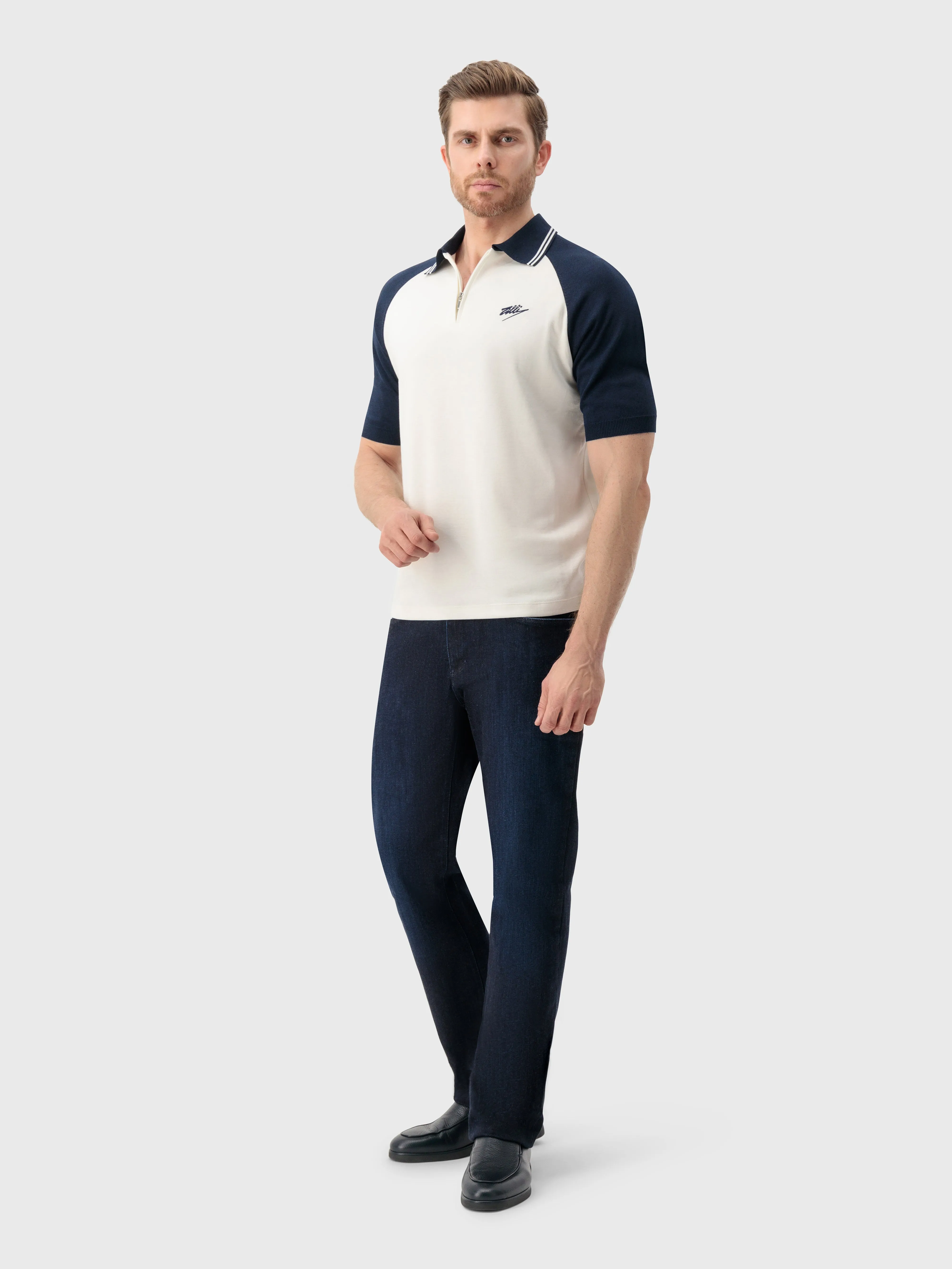 Zipped Polo Shirt in Cotton and Silk